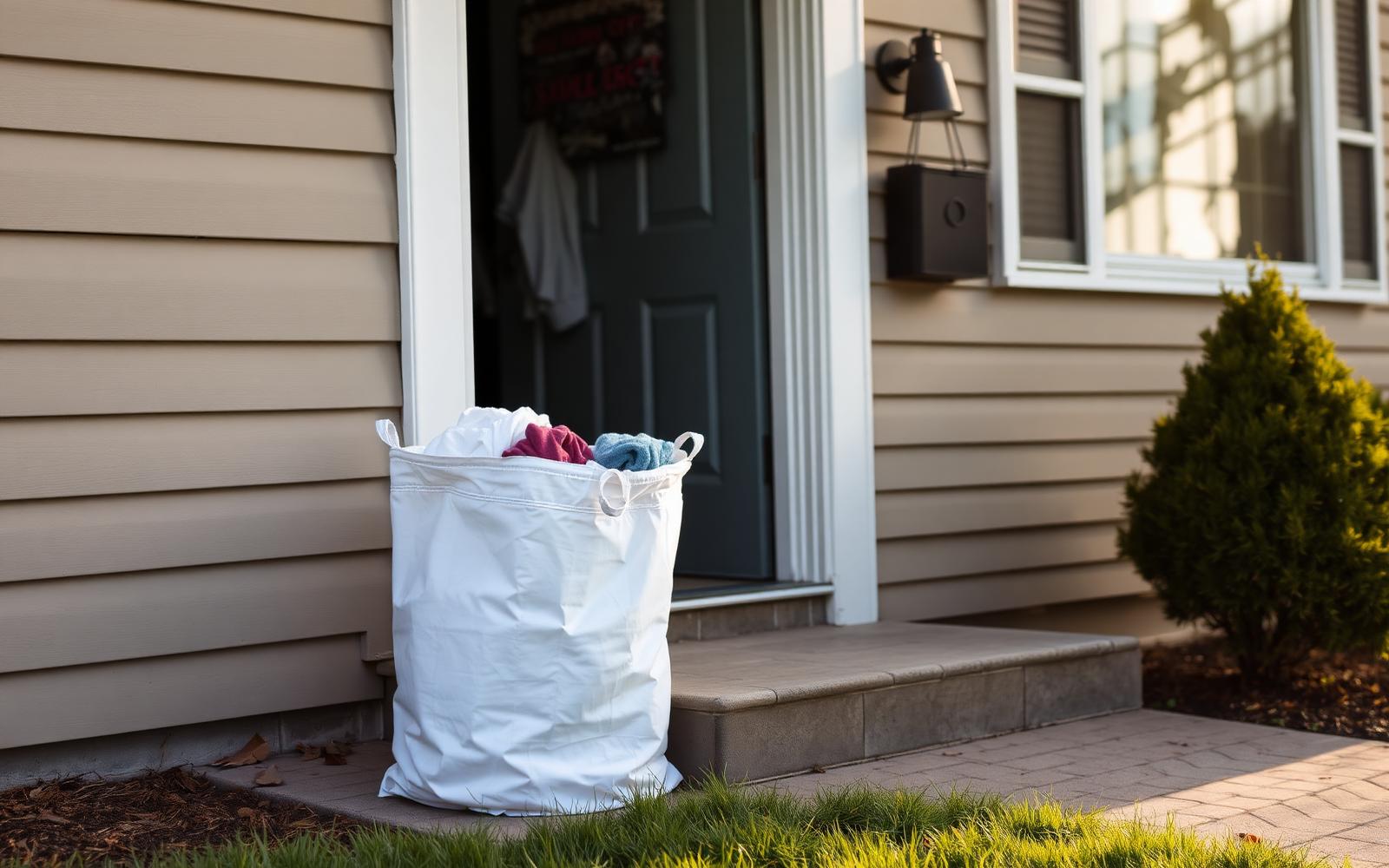 Laundry bag being collected for pickup and delivery